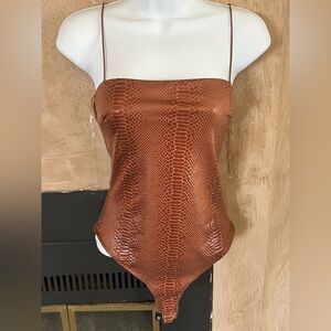 Chocolate Snakeskin Faux Leather Bodysuit - Size Small